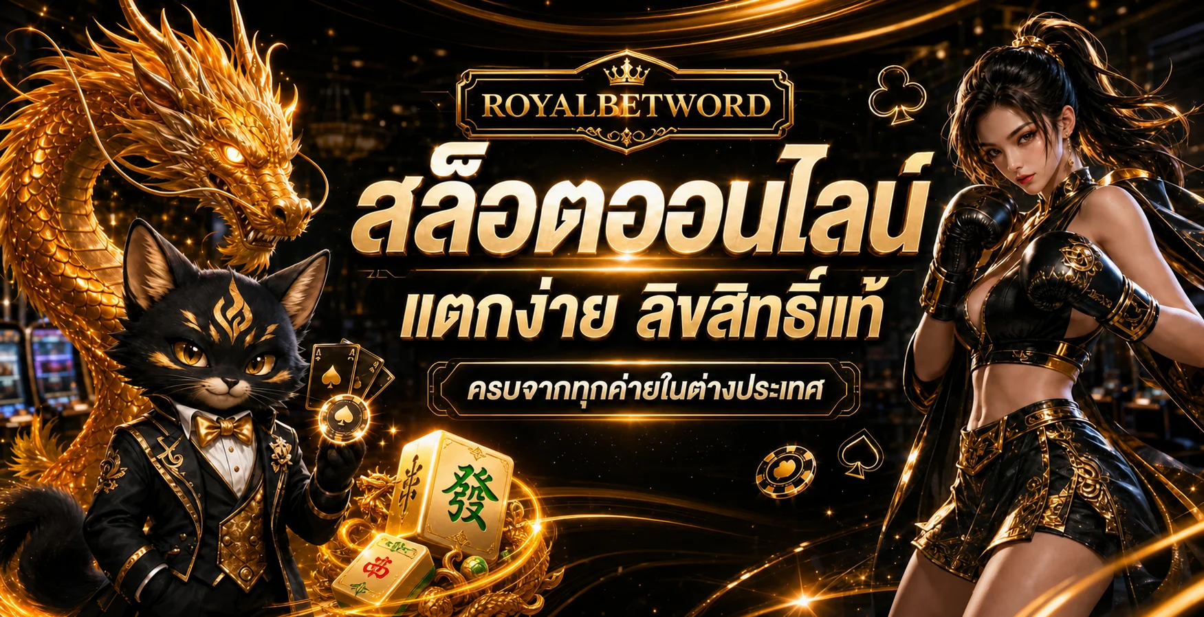 ROYALBETWORD สล็อต รวมค่ายเกมในโทนดำส้มทอง